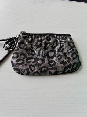 Coach Metallic Silver and Black Leopard Print Wristlet